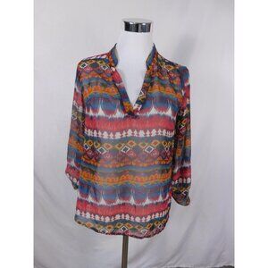 Vanilla Bay Multicolor Sheer Ikat Tunic Boho Witch M